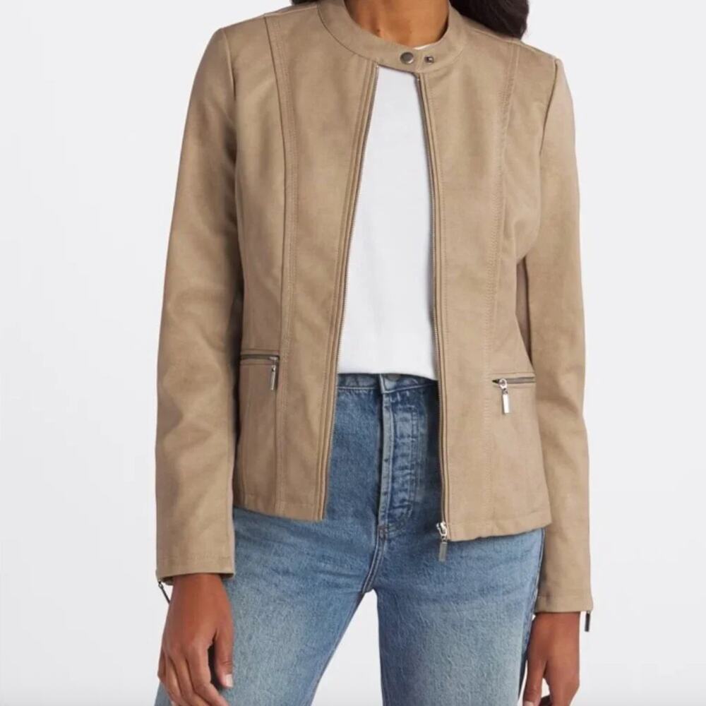 Mo-ka By Santa Fe Apparel Women's Faux Leather Jacket Size L Preppy Classic